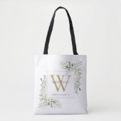 Gouden Monogram Waterverf Groene Aangepaste Tote Bag (Voorkant)