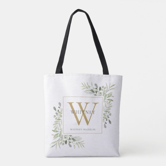 Gouden Monogram Waterverf Groene Aangepaste Tote Bag (Achterkant)