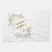 Gouden Monogram Waterverf Groenery Theedoek (Horizontaal)