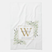Gouden Monogram Waterverf Groenery Theedoek (Verticaal)