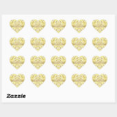 Gouden Monogram Witte Damast Hart Sticker (Vel)