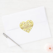 Gouden Monogram Witte Damast Hart Sticker (Envelop)