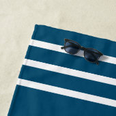 Gouden Monogram/Witte Naam Witte Strepen, Oceaanbl Strandlaken (In situ)