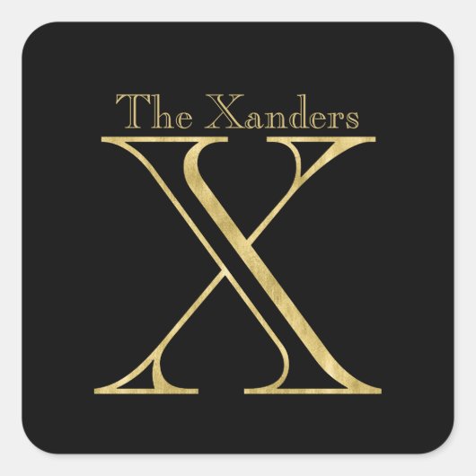 Gouden Monogram X en Naam in Elke Kleur Vierkante Sticker (Voorkant)