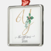 Gouden Monogram Y Glitter Kerst Holly Foliage Metalen Ornament (Links)