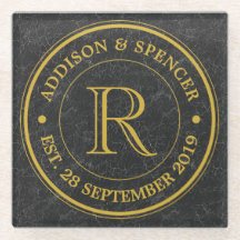 Gouden Monogram Zwart Lederen Bruiloft Jubileum