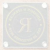 Gouden Monogram Zwart Lederen Bruiloft Jubileum Glazen Onderzetter (Achterkant)