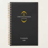 Gouden Monogram Zwart Modern Elegant Business Planner (Voorkant)