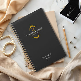 Gouden Monogram Zwart Modern Elegant Business Planner