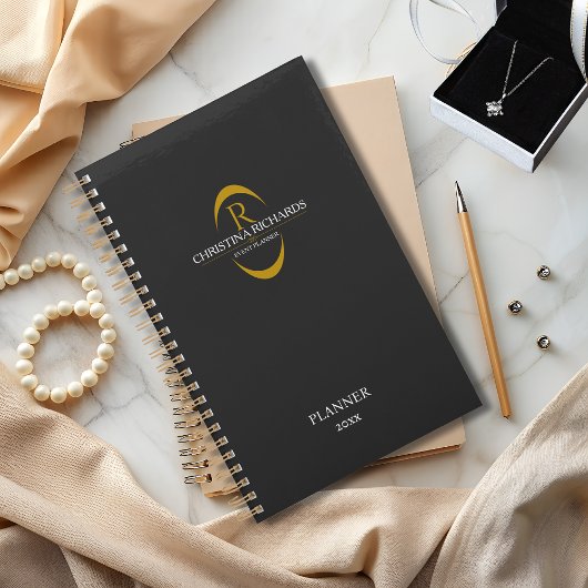 Gouden Monogram Zwart Modern Elegant Business Planner