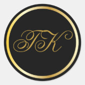 Gouden Monogram Zwart Ronde Stickers (Voorkant)