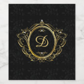 Gouden monogram zwarte damast achtergrond wijn etiket (Enkel label)
