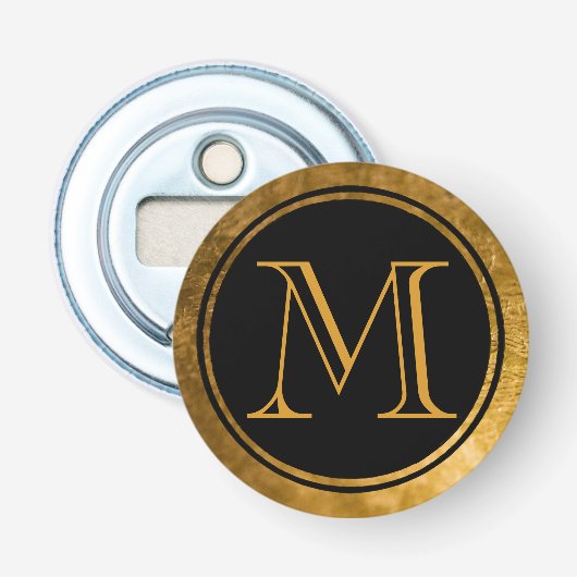 Gouden Monogram Zwarte Elegantie Button Flesopener (Voorkant)
