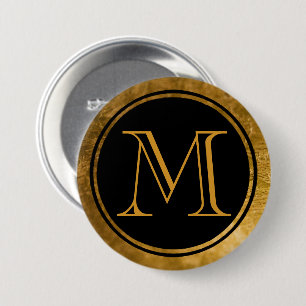 Gouden Monogram Zwarte Elegantie Ronde Button 7,6 Cm