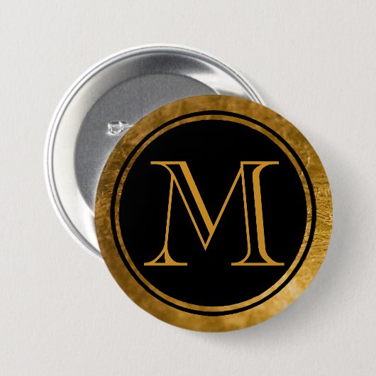 Gouden Monogram Zwarte Elegantie Ronde Button 7,6 Cm (Voorkant /achterkant)