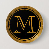Gouden Monogram Zwarte Elegantie Ronde Button 7,6 Cm (Voorkant)