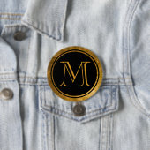 Gouden Monogram Zwarte Elegantie Ronde Button 7,6 Cm (In situ)