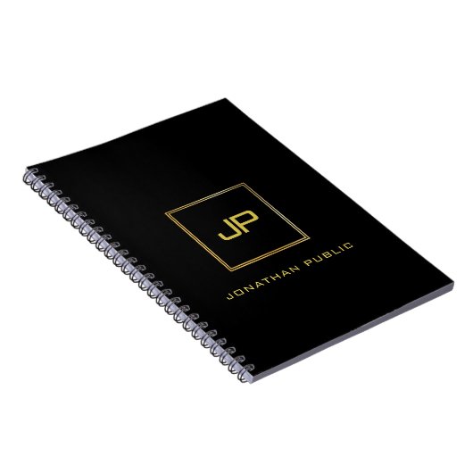 Gouden Monogram Zwarte Sjabloon Elegante Moderne S Notitieboek (Rechterzijde)