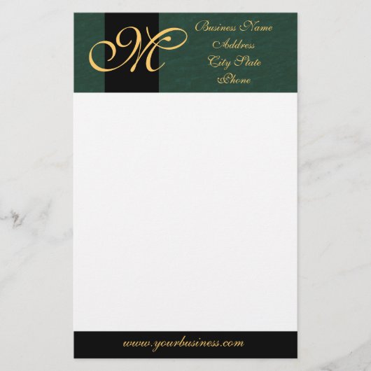 Gouden Monogrammed Groen Textured Stationery Briefpapier (Voorkant)