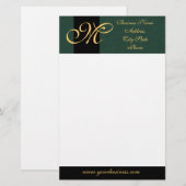 Gouden Monogrammed Groen Textured Stationery Briefpapier (Voorkant / Achterkant)