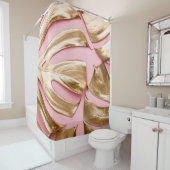Gouden Monstera bladeren: pastelroze. Douchegordijn (In situ)