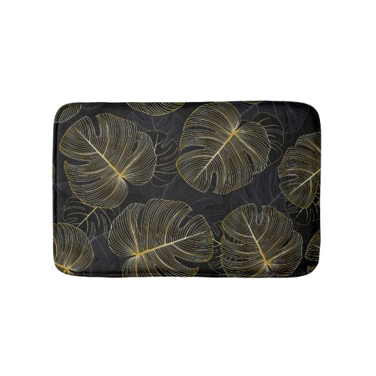 Gouden monstera bladeren, romantisch naadloos bloe badmat (Voorkant)