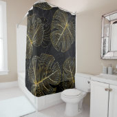 Gouden monstera bladeren, romantisch naadloos bloe douchegordijn (In situ)