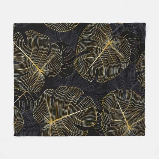 Gouden monstera bladeren, romantisch naadloos bloe fleece deken (Voorkant (Horizontaal))