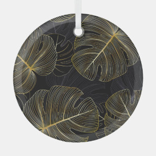 Gouden monstera bladeren, romantisch naadloos bloe glas ornament