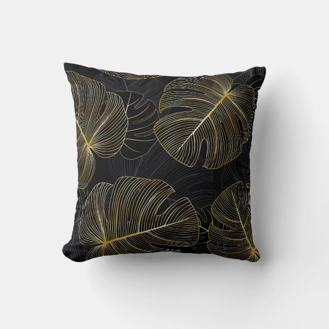 Gouden monstera bladeren, romantisch naadloos bloe kussen (Voorkant)