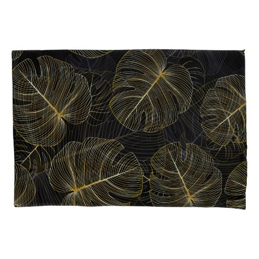 Gouden monstera bladeren, romantisch naadloos bloe kussensloop (Voorkant)