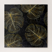 Gouden monstera bladeren, romantisch naadloos bloe legpuzzel (Horizontaal)