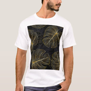 Gouden monstera bladeren, romantisch naadloos bloe t-shirt