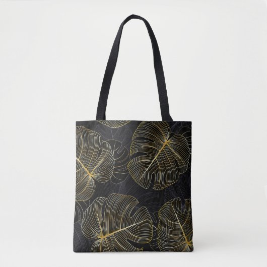 Gouden monstera bladeren, romantisch naadloos bloe tote bag (Voorkant)