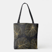 Gouden monstera bladeren, romantisch naadloos bloe tote bag (Achterkant)