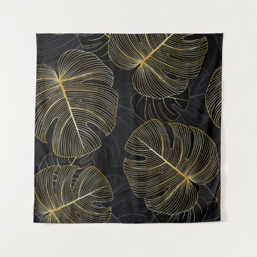 Gouden monstera bladeren, romantisch naadloos bloe wandkleed (Voorkant (horizontaal))