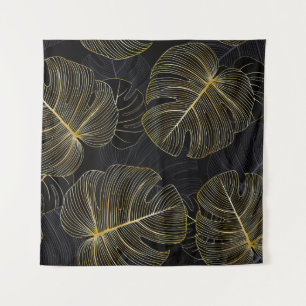 Gouden monstera bladeren, romantisch naadloos bloe wandkleed