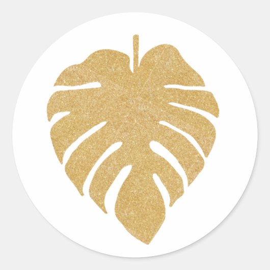 Gouden Monstera Print Ronde Sticker (Voorkant)
