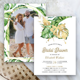 Gouden Monstera Tropische Palm Bruiloft Feest Foto Kaart