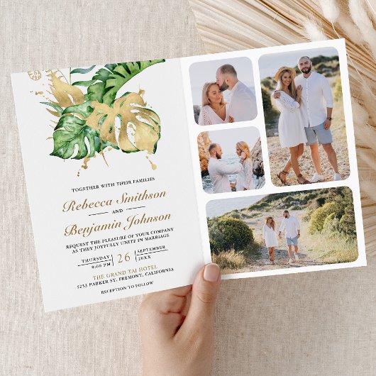 Gouden Monstera Tropische Palm QR Code Bruiloft