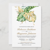 Gouden Monstera Tropische Palm QR Code Bruiloft Kaart (Voorkant)