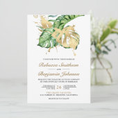 Gouden Monstera Tropische Palm QR Code Bruiloft Kaart (Staand voorkant)