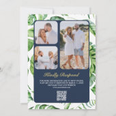 Gouden Monstera Tropische Palm QR Code Navy Bruilo Kaart (Achterkant)