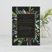 Gouden Moody Winterbes Botanische Monogram Trouwda Kaart (Staand voorkant)