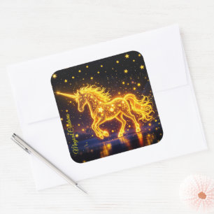 Gouden mooie eenhoorn gloed schattige magische neo vierkante sticker