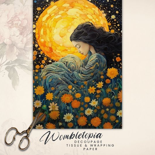 Gouden Moonlight Meisje Art Nouveau Bloemen Decoup Tissuepapier