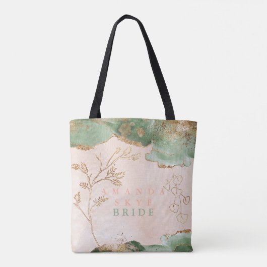 Gouden Mos Eucalyptus Modern Abstract Bruiloftsfee Tote Bag (Achterkant)