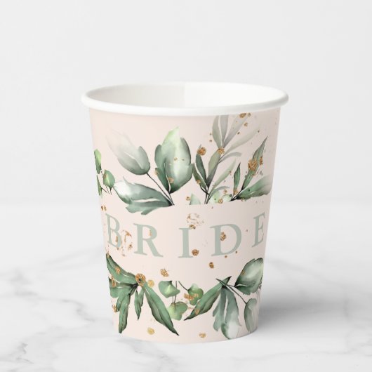 Gouden Mos Eucalyptus Modern Blush Bruiloft Feest Papieren Bekers (Links)