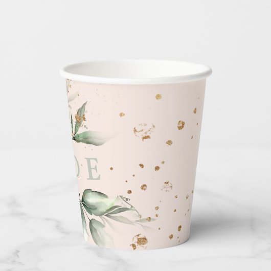 Gouden Mos Eucalyptus Moderne Roze Bruidsontbijt Papieren Bekers (Achterkant)