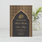 Gouden Moskee Geometrisch Zwart Islamitisch Moslim Kaart (Staand voorkant)